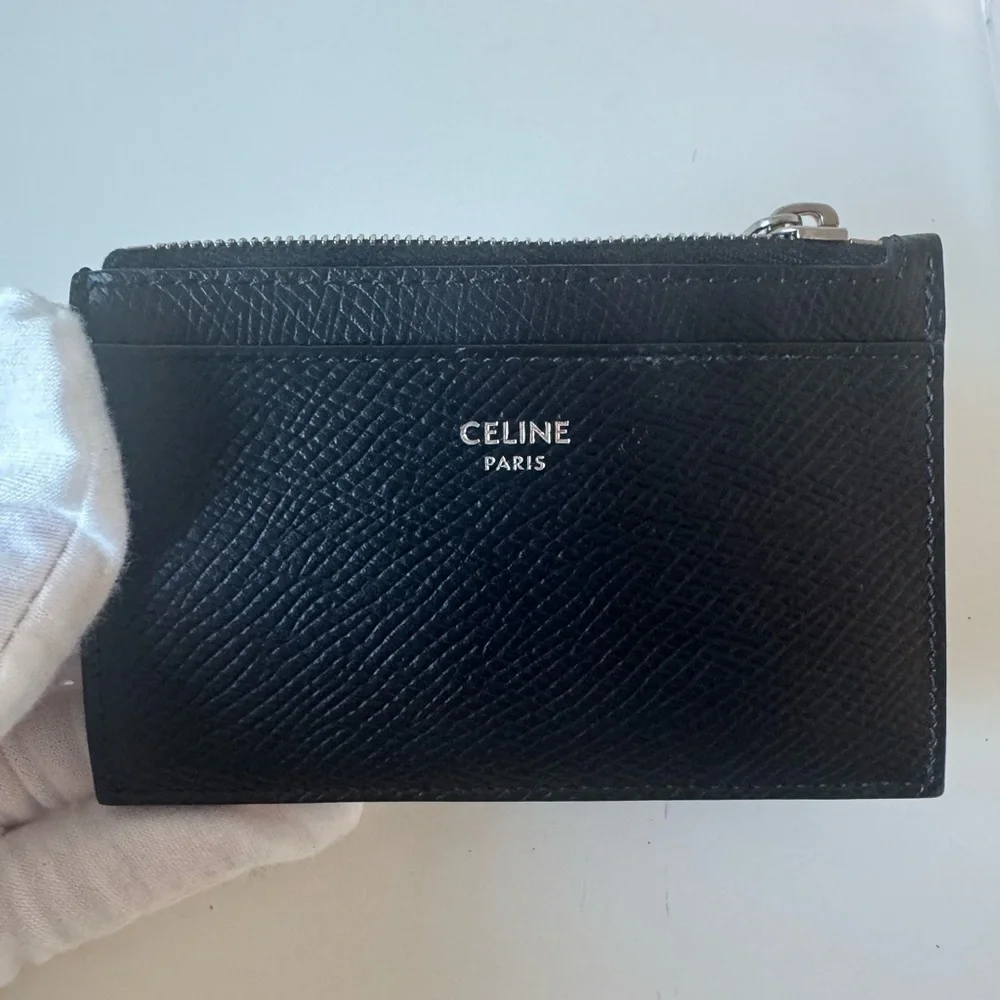 Celine Black Textured Leather Card Pouch